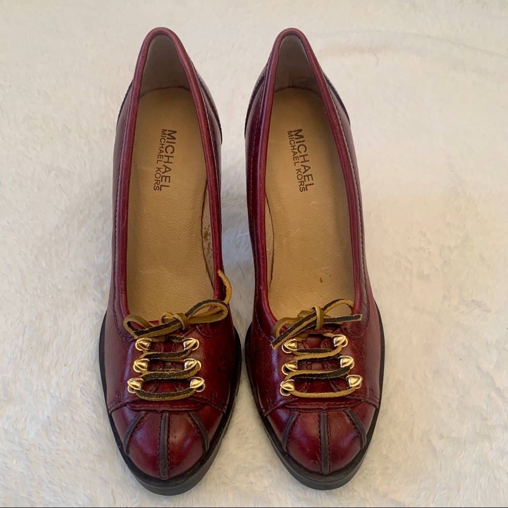 EUC Michael Kors dark red, lace up detail heelS